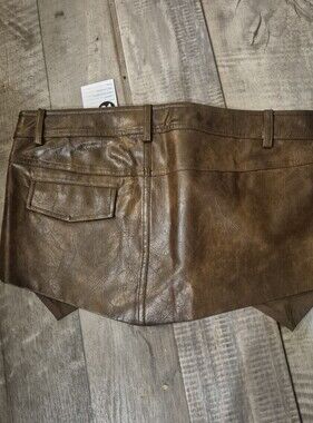 OW Collection Micro Mini Faux Leather Cognac Western Asymetrical Flap Pocket NWT